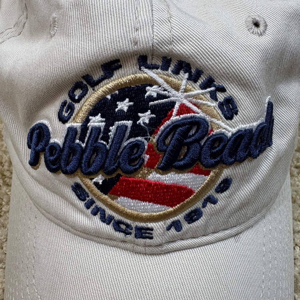 Pebble Beach Golf Links Cap Hat Beige Embroidered American Flag 1919 The Game